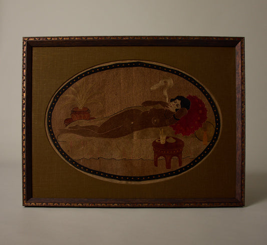FRENCH ART DECO EMBROIDERED RECLINING NUDE