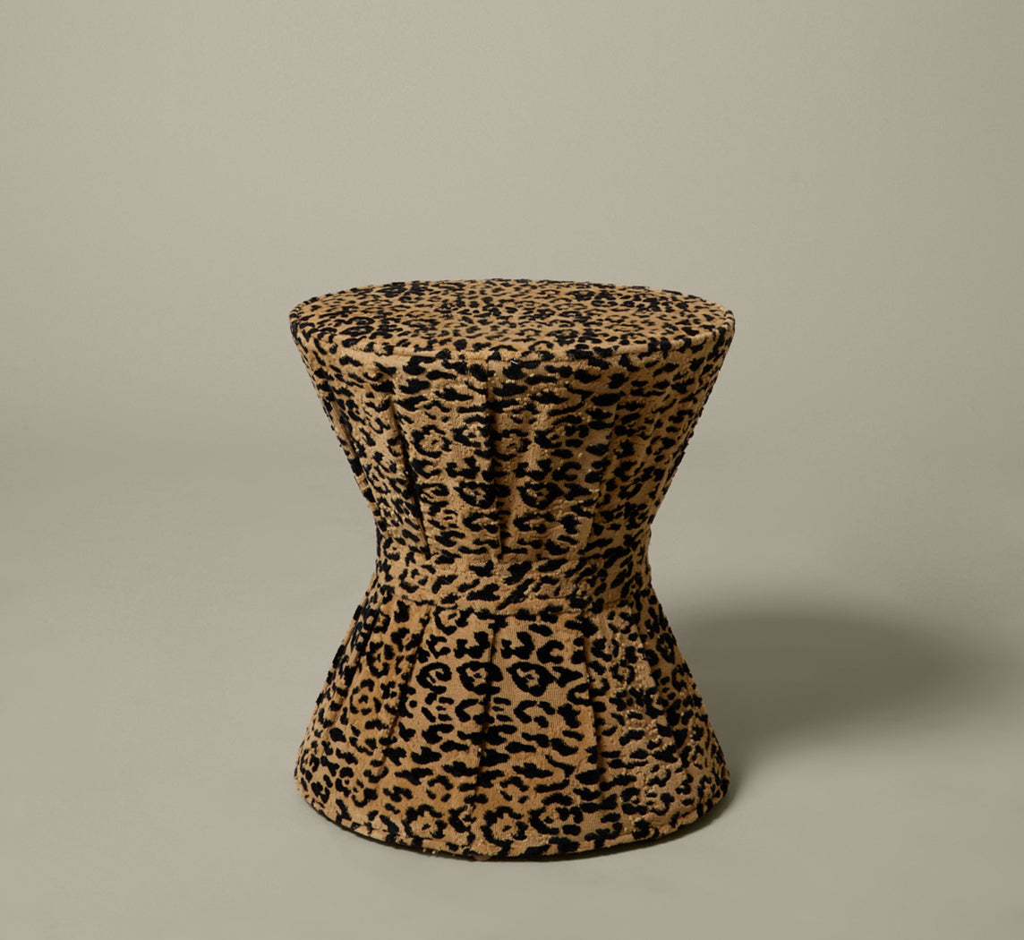 PIERCE & WARD DRUM SIDE TABLE IN FAUSTO LEOPARD