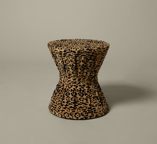 PIERCE & WARD DRUM SIDE TABLE IN FAUSTO LEOPARD