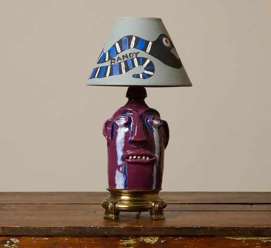 VINTAGE FACE JUG LAMP WITH HAND PAINTED SHADE