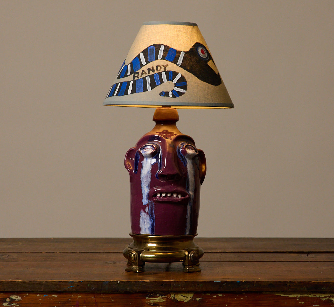 VINTAGE FACE JUG LAMP WITH HAND PAINTED SHADE