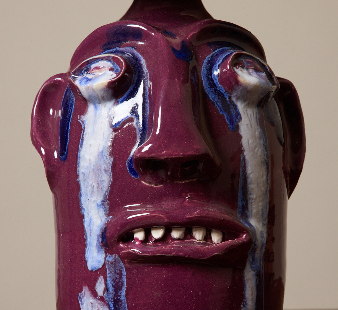 VINTAGE FACE JUG LAMP WITH HAND PAINTED SHADE
