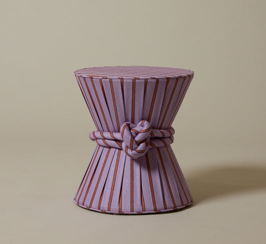 PIERCE & WARD ANAIS DRUM SIDE TABLE IN RAW SILK STRIPE