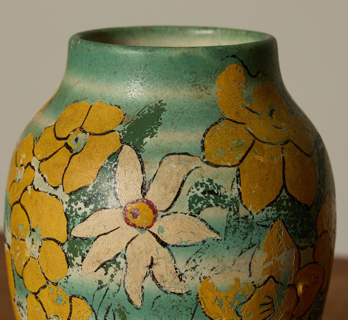 ANTIQUE GERMAN FLORAL POTTERY VASE