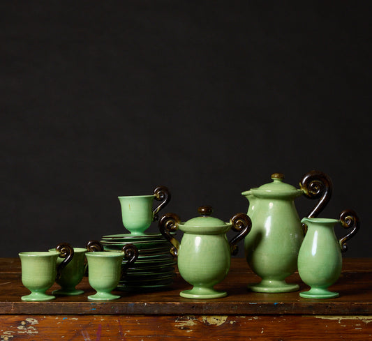 1950S FRENCH VALLAURIS CELADON COFFEE SERVICE