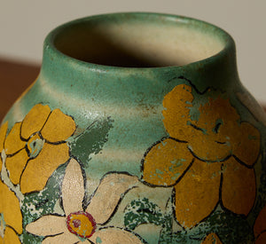 ANTIQUE GERMAN FLORAL POTTERY VASE