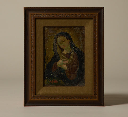 VIRGIN MARY: SPANISH COLONIAL RETABLO ON TIN