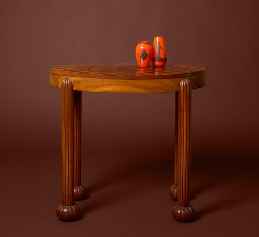1920S FRENCH GUERIDON TABLE WITH CHECKERED TOP AND FLUTED LEGS