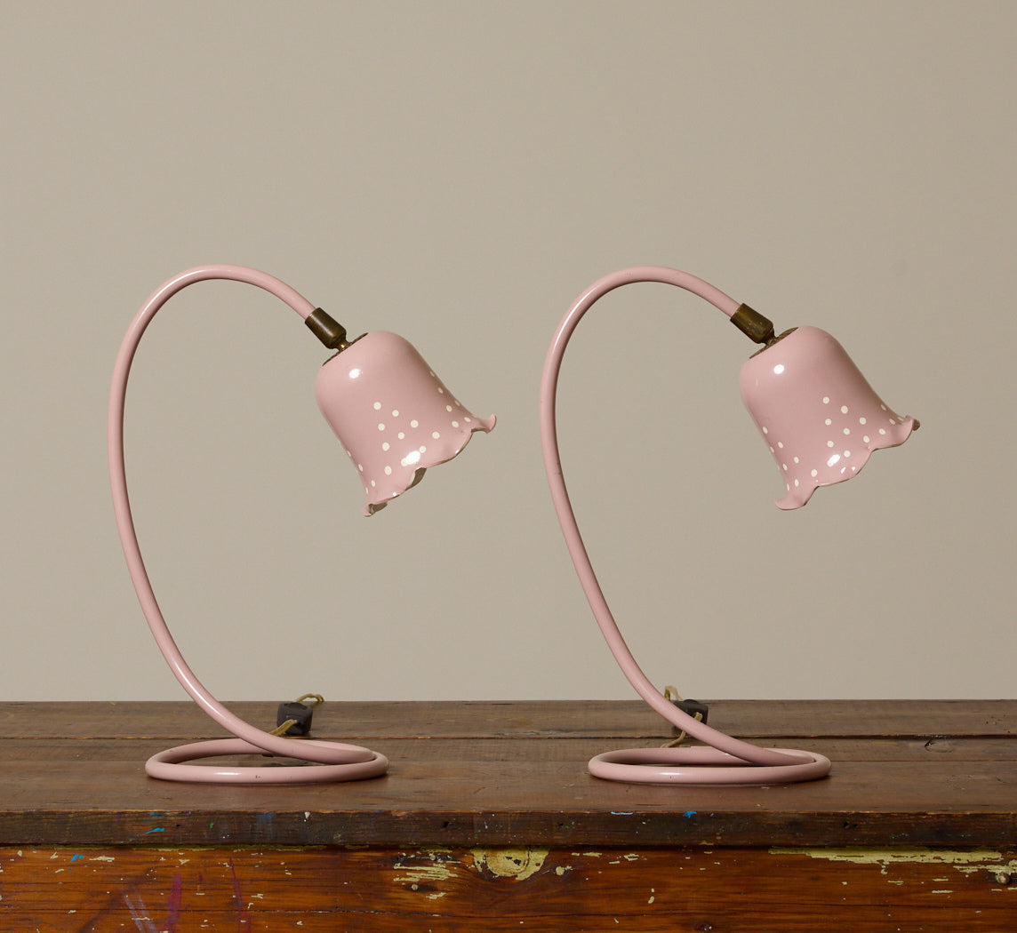 PAIR OF VINTAGE ITALIAN PINK FLOWER TABLE LAMPS