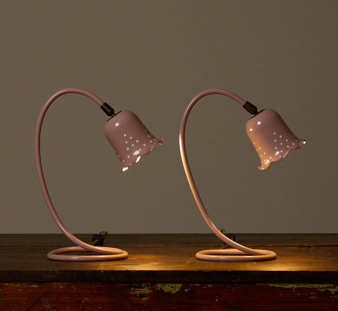 PAIR OF VINTAGE ITALIAN PINK FLOWER TABLE LAMPS