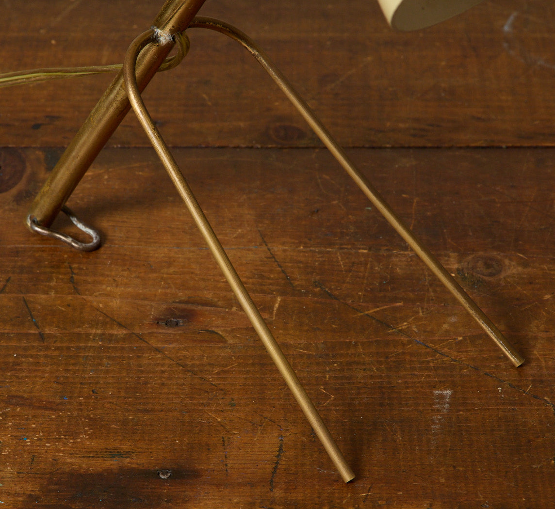 MID-CENTURY ITALIAN BRASS & EGGSHELL TRIPOD LAMP