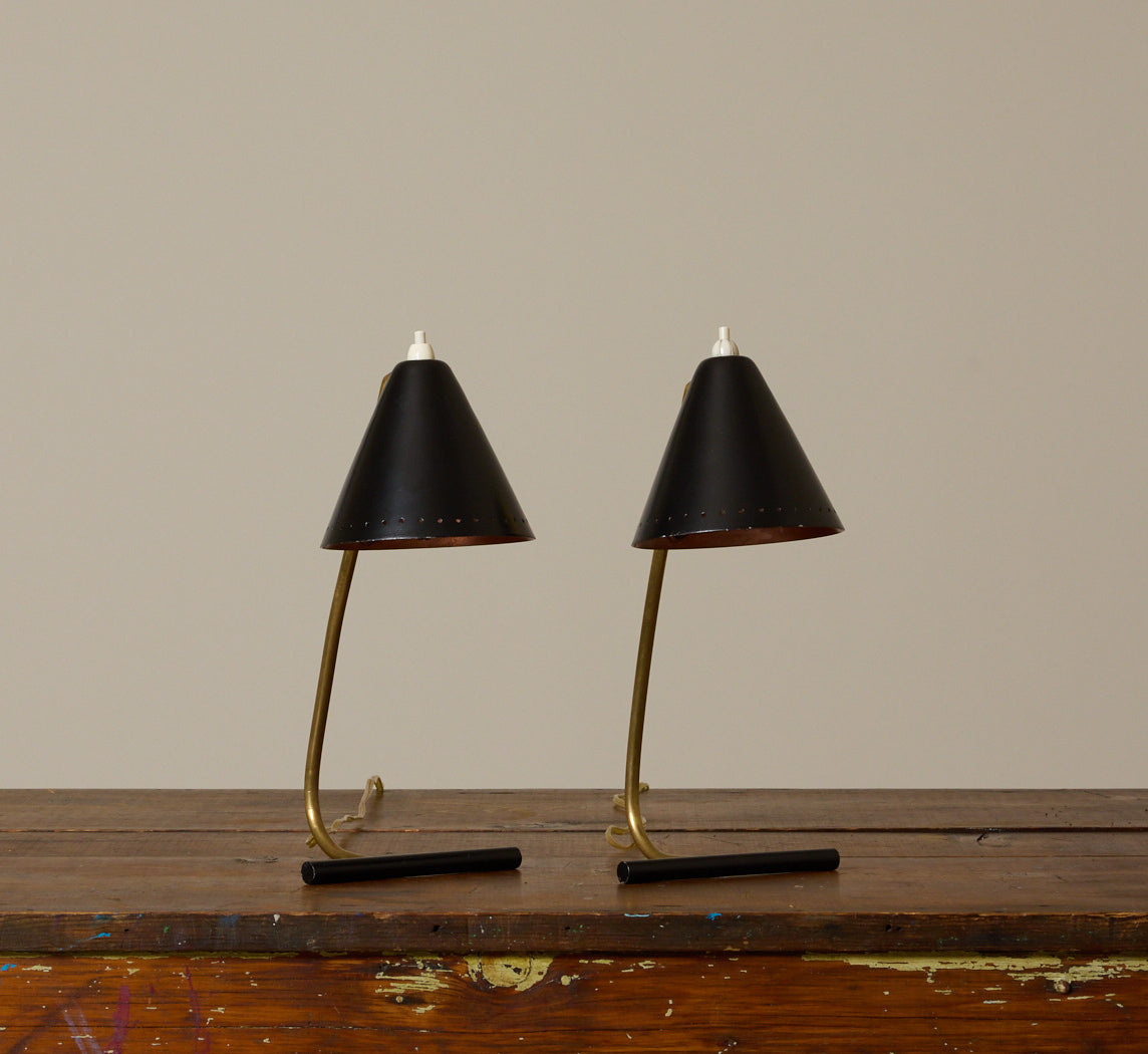 PAIR OF 1950S ITALIAN BLACK ENAMEL TABLE LAMPS