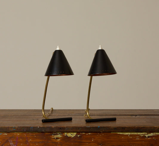 PAIR OF 1950S ITALIAN BLACK ENAMEL TABLE LAMPS