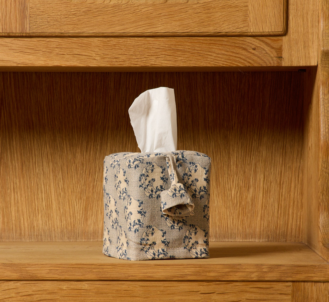PIERCE & WARD BLUE MOON FLORAL TISSUE BOX COVER WITH BELLS