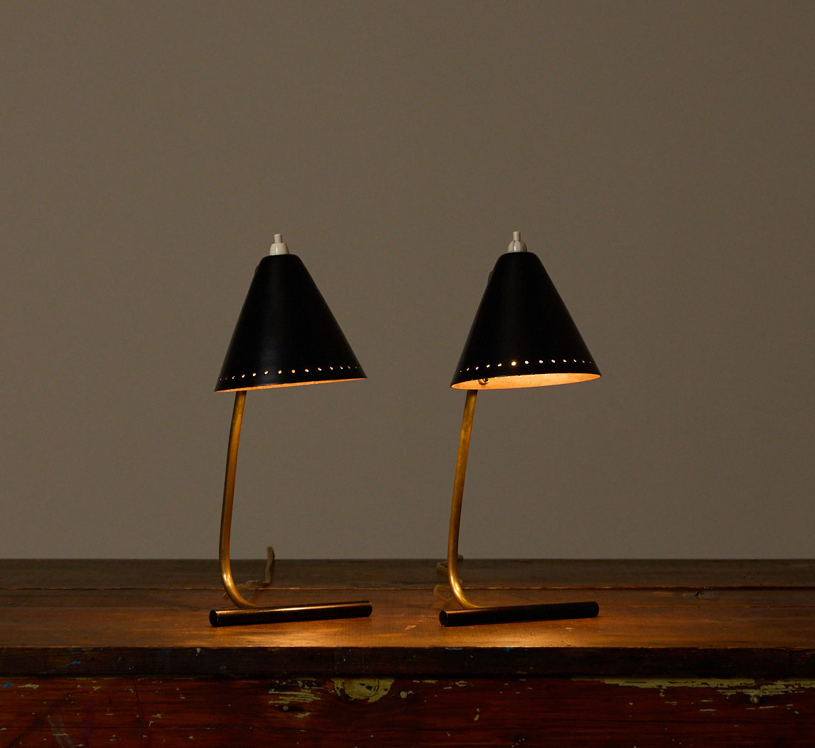PAIR OF 1950S ITALIAN BLACK ENAMEL TABLE LAMPS