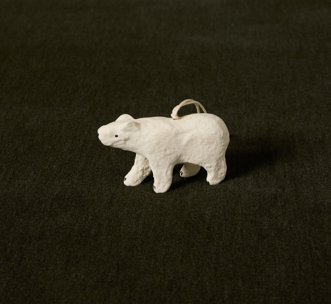 PAPER MACHE POLAR BEAR ORNAMENT