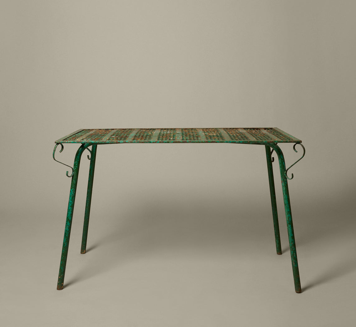 1950S FRENCH IRON GARDEN DINING SET ATTR. TO RENÉ MALAVAL