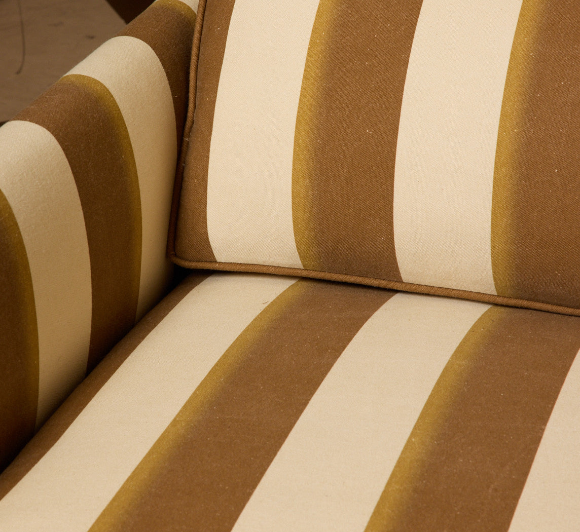 MID CENTURY LOVE SEAT IN PIERCE & WARD PALERMO STRIPE