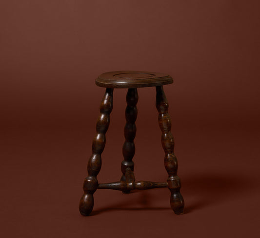 EARLY 20TH CENTURY FRENCH OAK BOBBIN TURNED STOOL