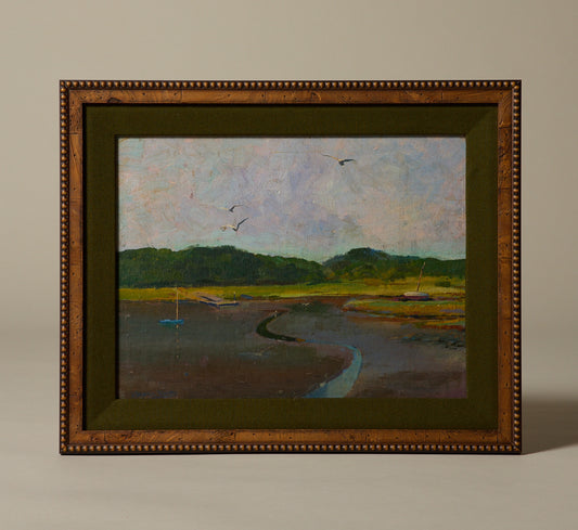 ANTIQUE AMERICAN MARSH LANDSCAPE OIL PAINTING