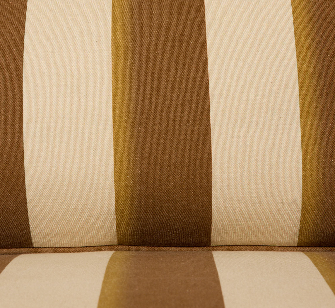 MID CENTURY LOVE SEAT IN PIERCE & WARD PALERMO STRIPE