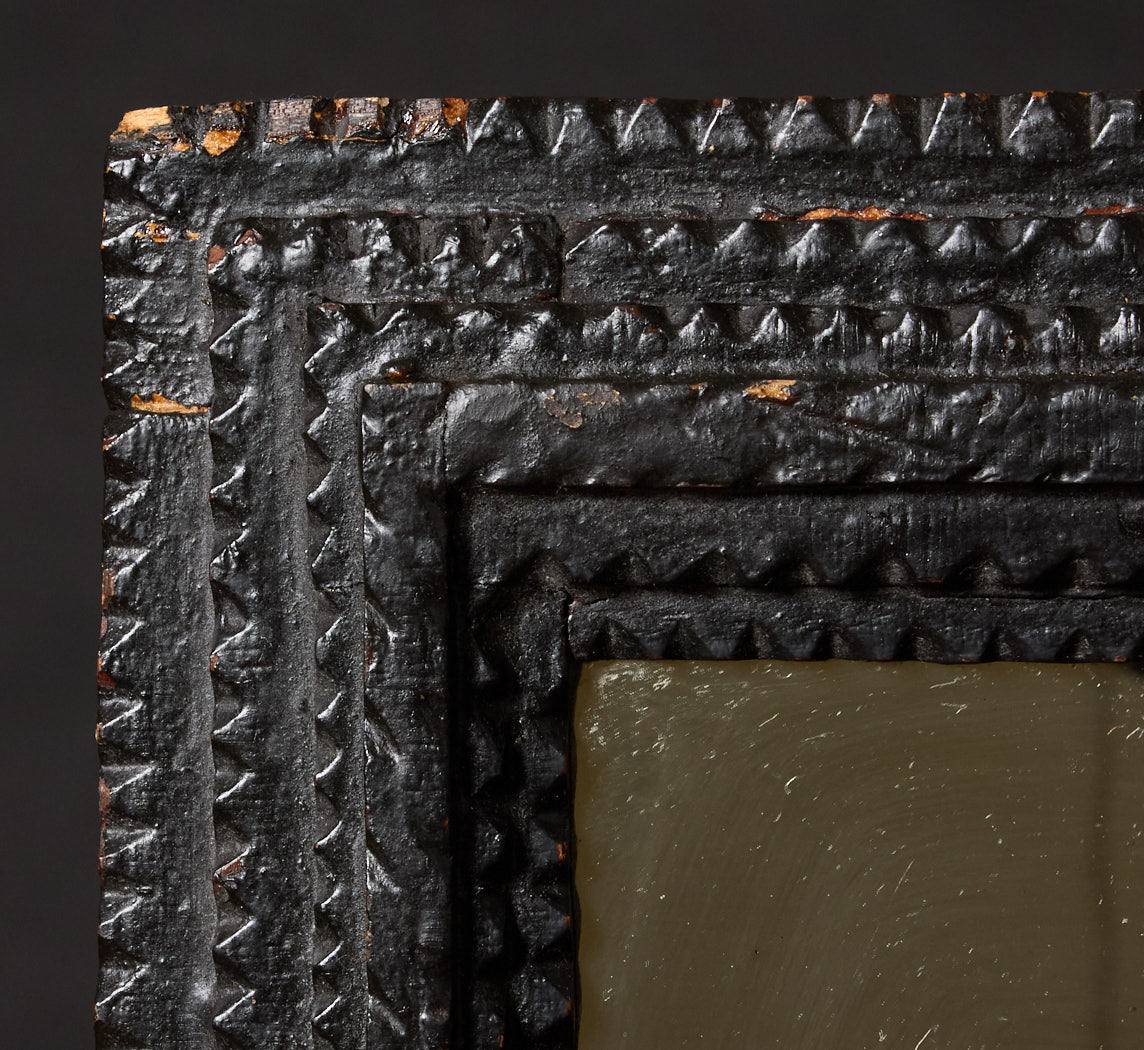 ANTIQUE EBONIZED TRAMP ART WALL MIRROR