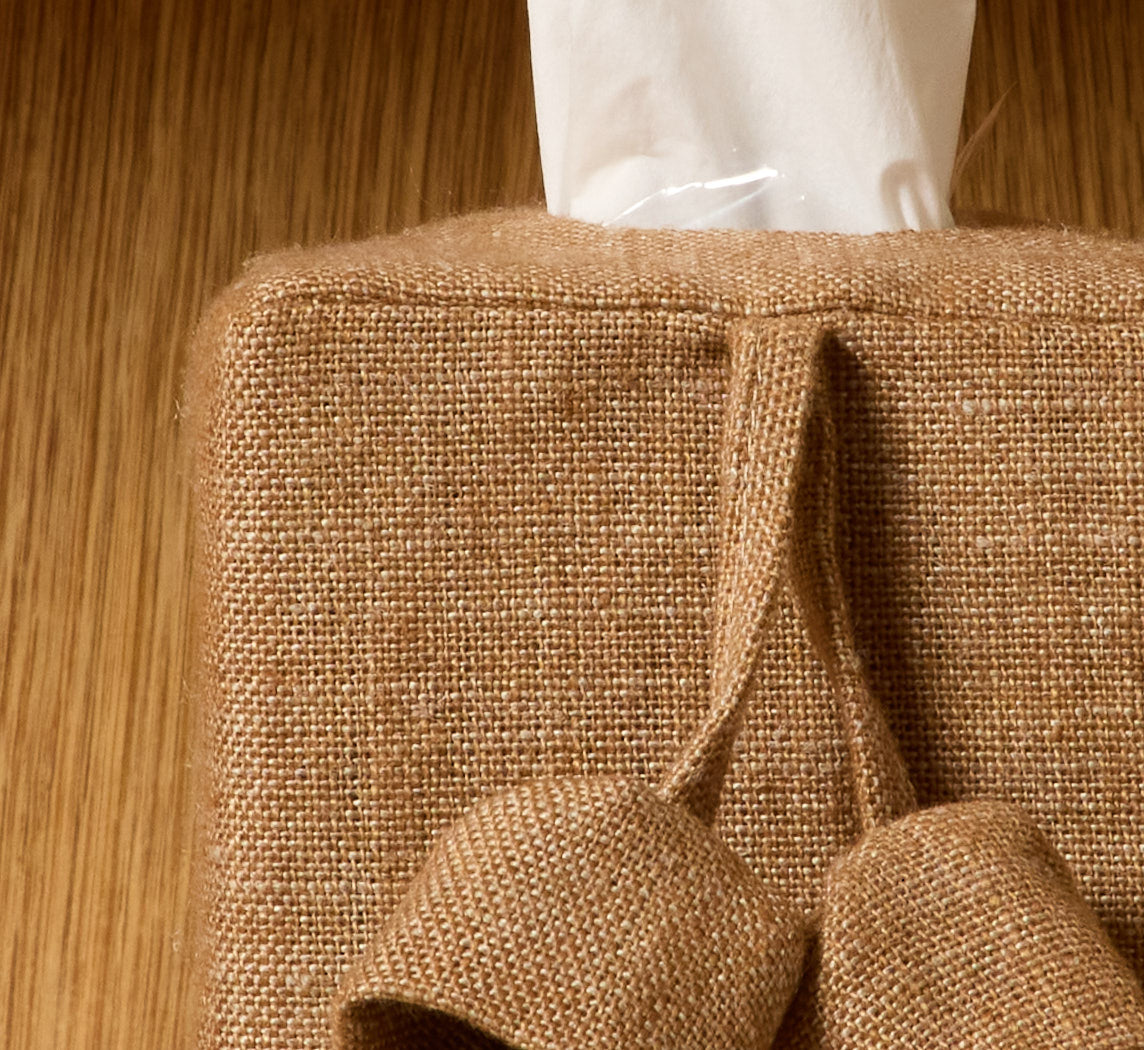 PIERCE & WARD ADOBE LINEN TISSUE BOX COVER WITH BELLS