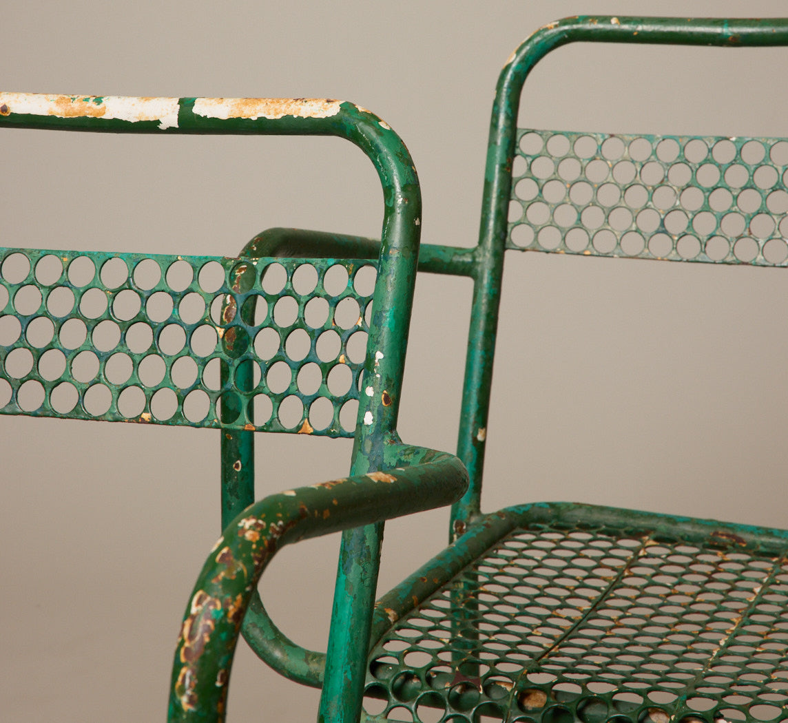 1950S FRENCH IRON GARDEN DINING SET ATTR. TO RENÉ MALAVAL