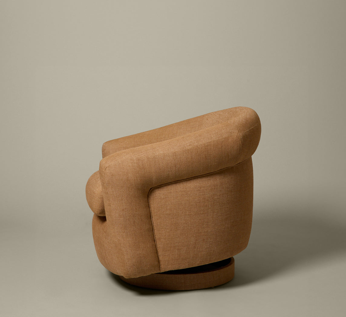 1970S SWIVEL LOUNGE CHAIR BY MILO BAUGHMAN IN MOKUM ADOBE LINEN