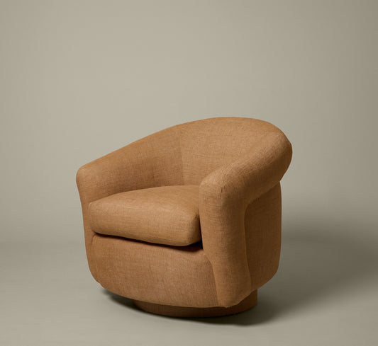 1970S SWIVEL LOUNGE CHAIR BY MILO BAUGHMAN IN MOKUM ADOBE LINEN