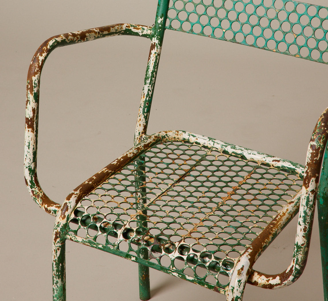 1950S FRENCH IRON GARDEN DINING SET ATTR. TO RENÉ MALAVAL