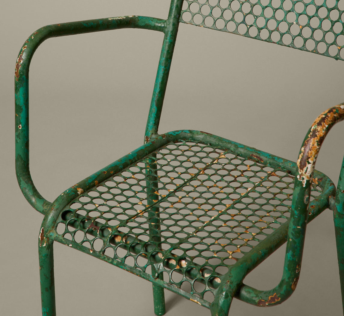 1950S FRENCH IRON GARDEN DINING SET ATTR. TO RENÉ MALAVAL