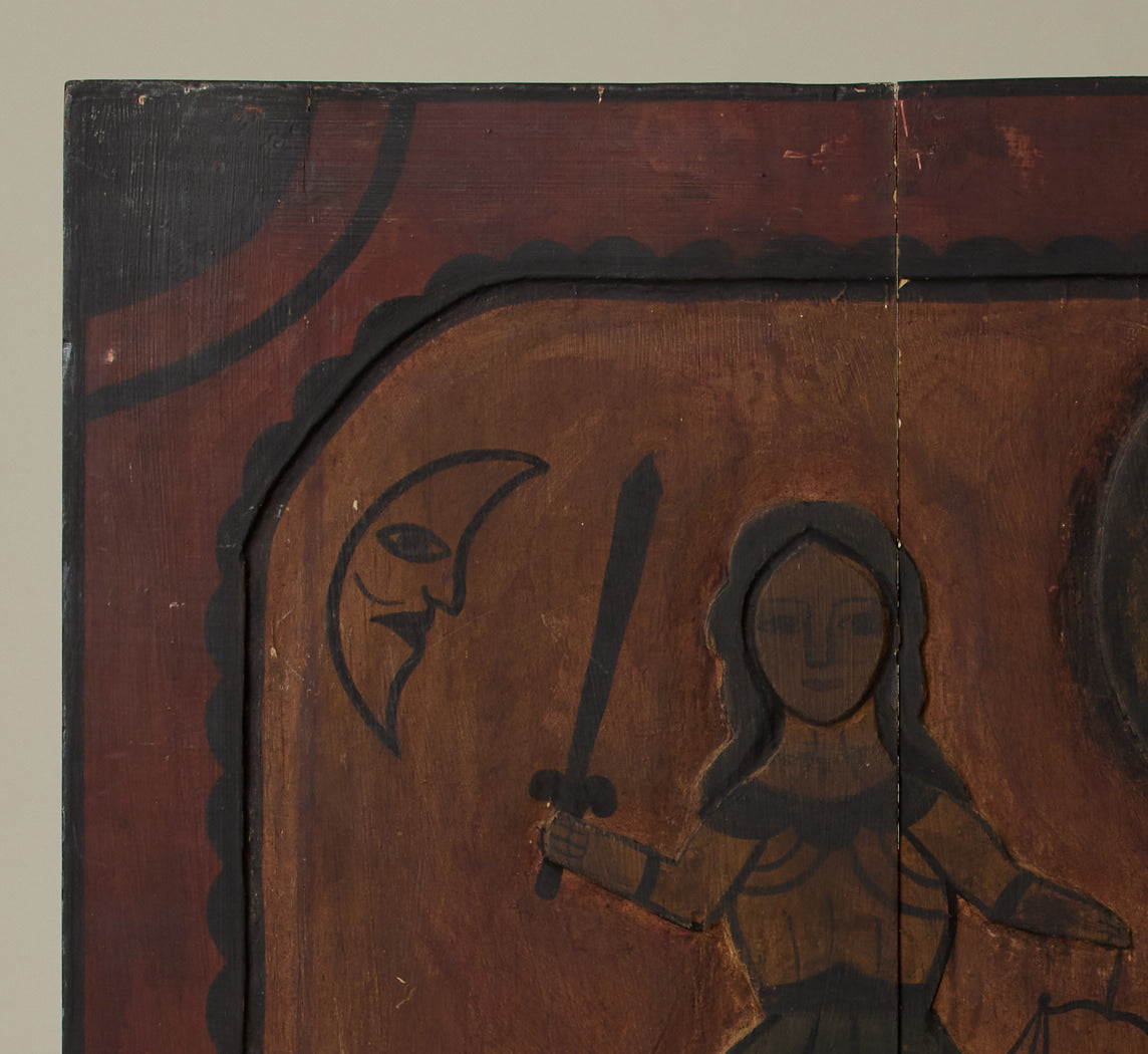 ANTIQUE FOLK ART WARRIOR WOODEN WALL PLAQUE