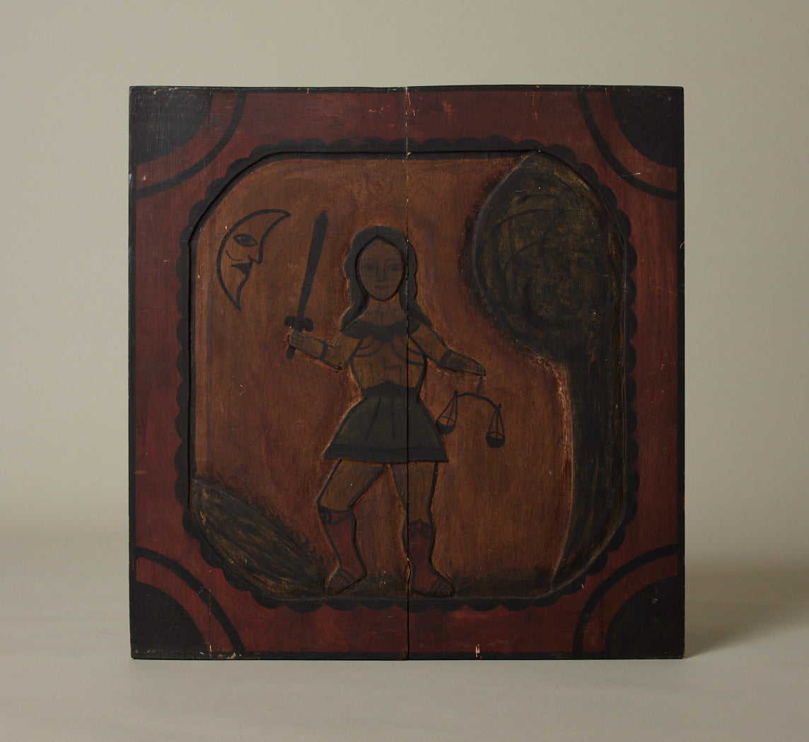 ANTIQUE FOLK ART WARRIOR WOODEN WALL PLAQUE