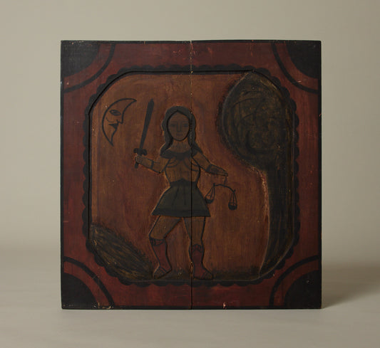 ANTIQUE FOLK ART WARRIOR WOODEN WALL PLAQUE