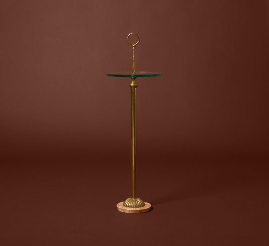 MIDCENTURY ITALIAN BRASS & GLASS GUERIDON TABLE WITH MARBLE BASE