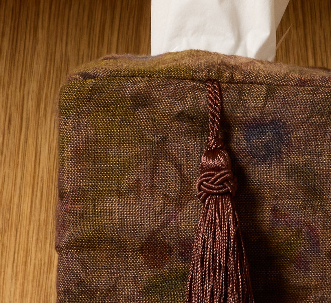 PIERCE & WARD OLIVE FLORAL LINEN TISSUE BOX COVER