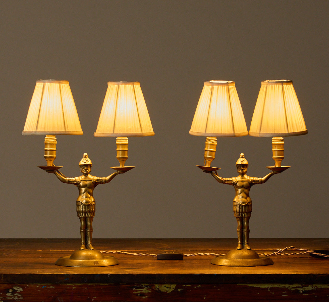 PAIR OF EMPIRE FRENCH WARRIOR CANDLESTICK LAMP C 1800S