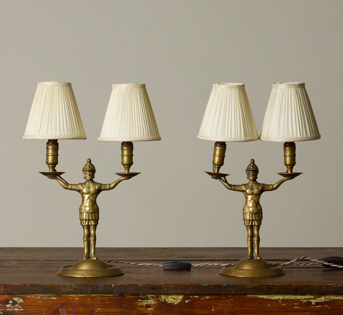 PAIR OF EMPIRE FRENCH WARRIOR CANDLESTICK LAMP C 1800S