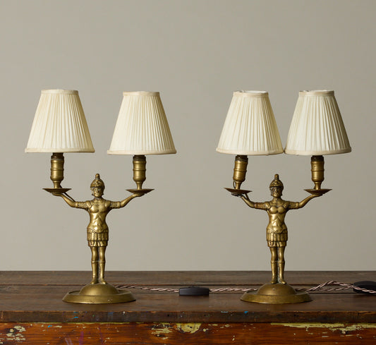 PAIR OF EMPIRE FRENCH WARRIOR CANDLESTICK LAMP C 1800S