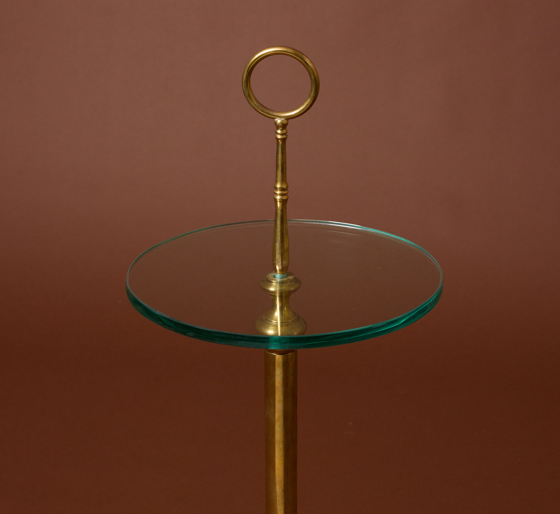 MIDCENTURY ITALIAN BRASS & GLASS GUERIDON TABLE WITH MARBLE BASE