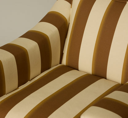 MID CENTURY MODERN ARMCHAIR & OTTOMAN IN PIERCE & WARD PALERMO STRIPE