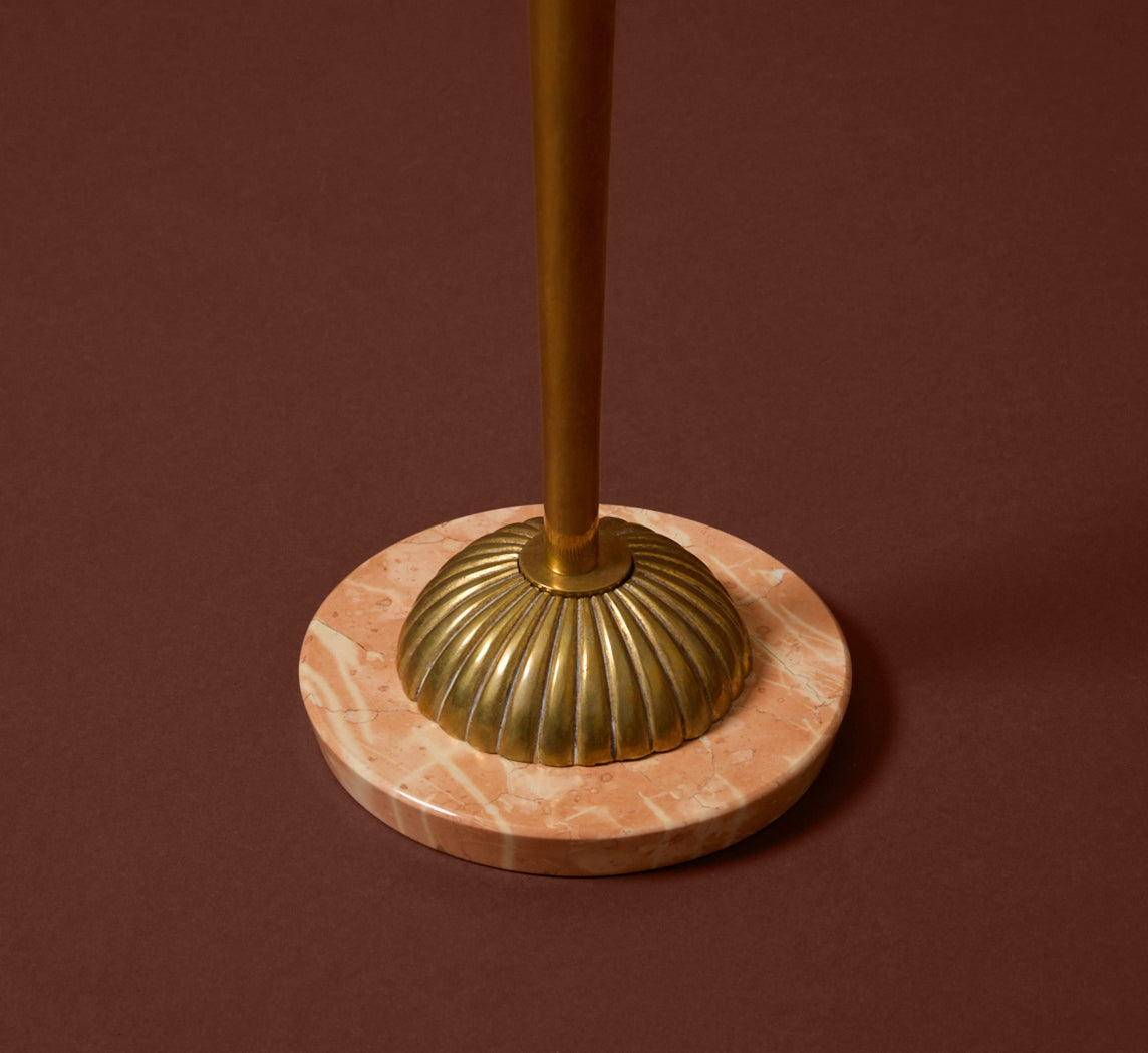MIDCENTURY ITALIAN BRASS & GLASS GUERIDON TABLE WITH MARBLE BASE