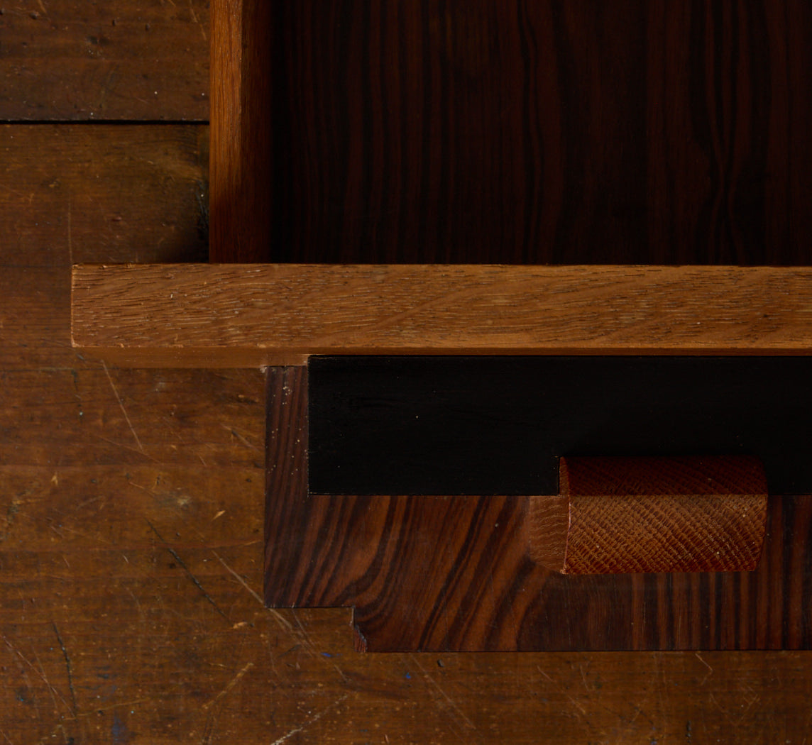 1920S AMSTERDAM SCHOOL OAK & ROSEWOOD WALL SHELF