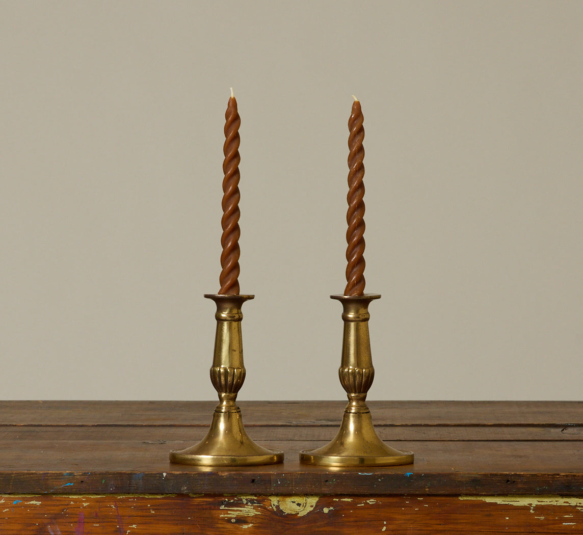 PAIR OF VINTAGE ENGLISH BRASS CANDLESTICK HOLDERS