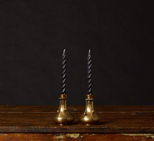 PAIR OF VINTAGE BRASS CANDLESTICK HOLDERS WITH ROPE TASSELS
