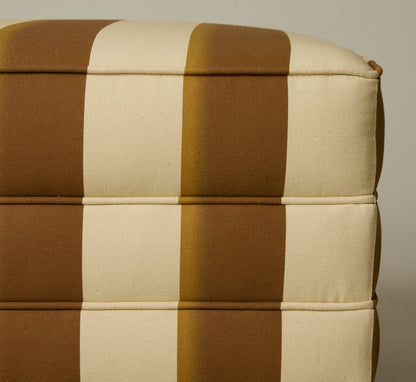 MID CENTURY MODERN ARMCHAIR & OTTOMAN IN PIERCE & WARD PALERMO STRIPE