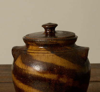 EARTHENWARE FOLK ART SWIRL VESSEL WITH LID III
