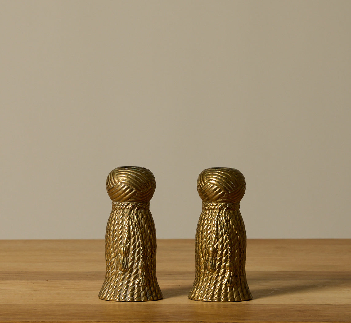 PAIR BRASS TASSEL CANDLESTICK HOLDER