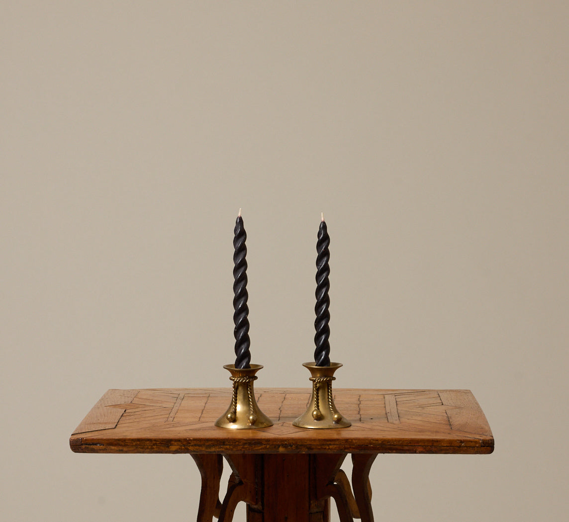 PAIR OF VINTAGE BRASS CANDLESTICKS WITH ROPE TASSELS